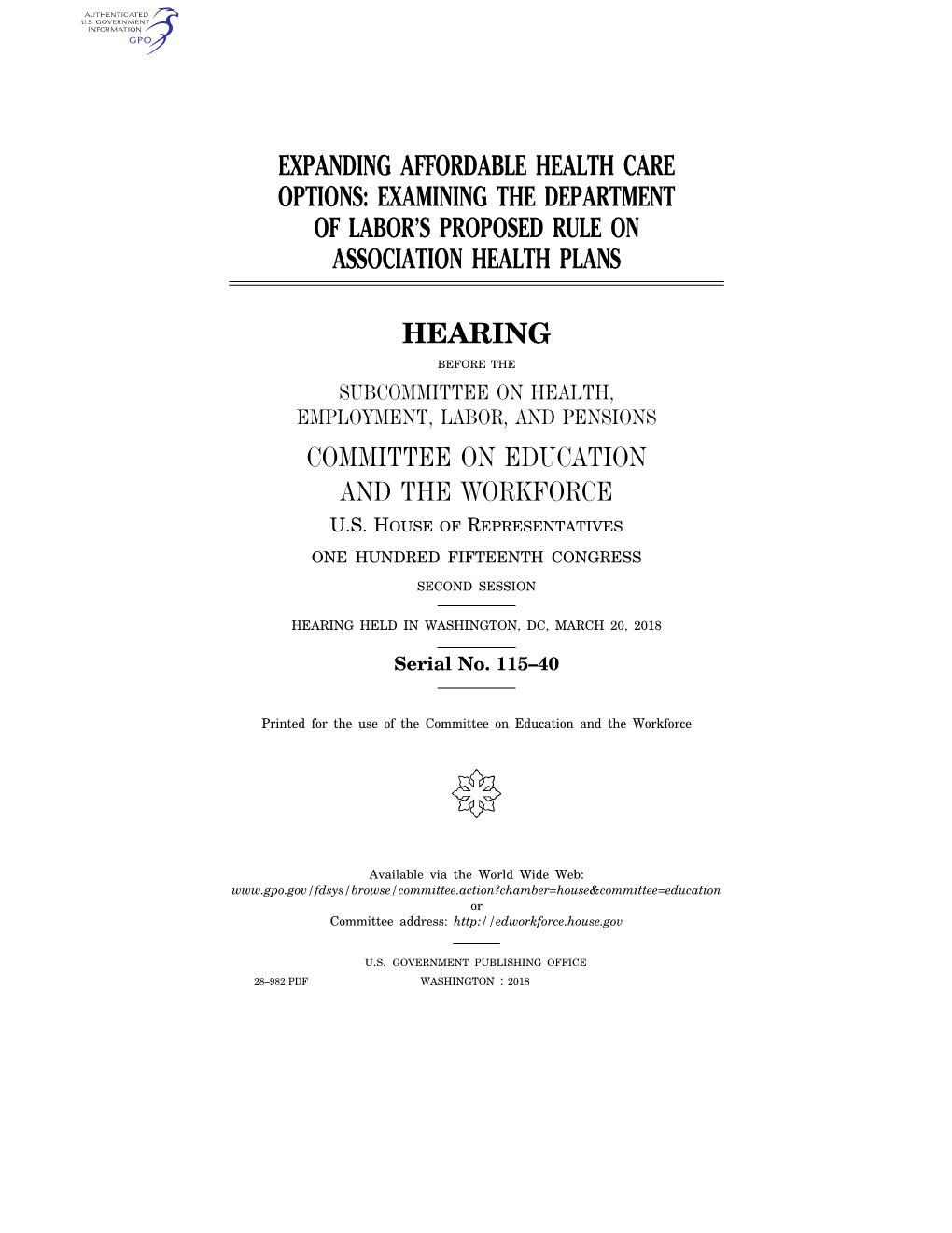 Examining the Department of Labor's Proposed Rule on Association Health Plans