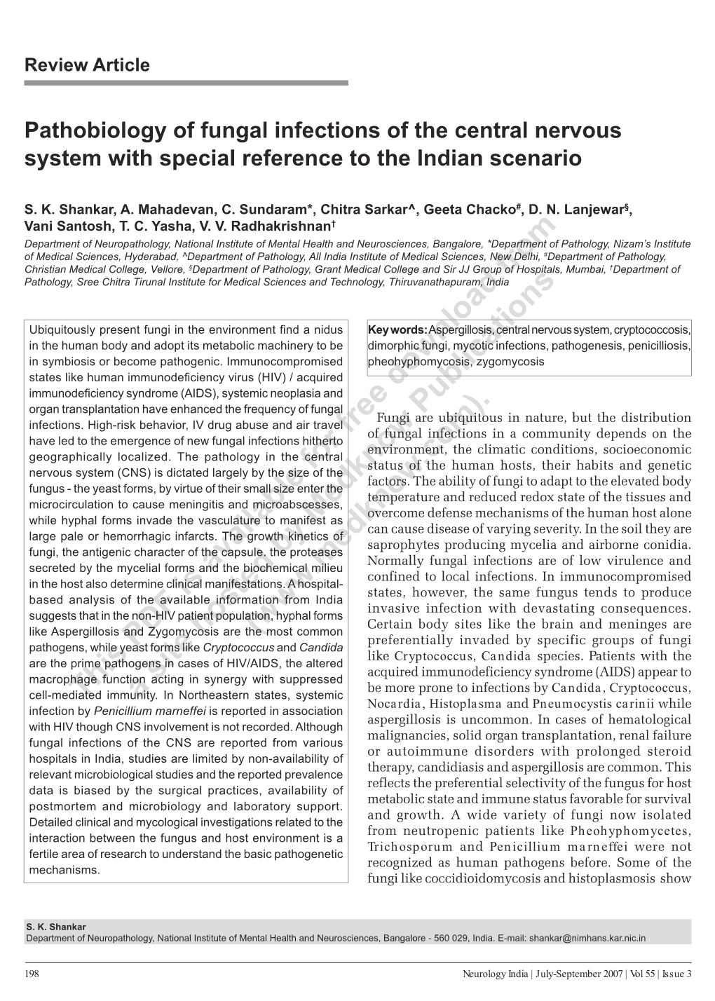 Pathobiology of Fungal Infections of the Central Nervous System with Special Reference to the Indian Scenario