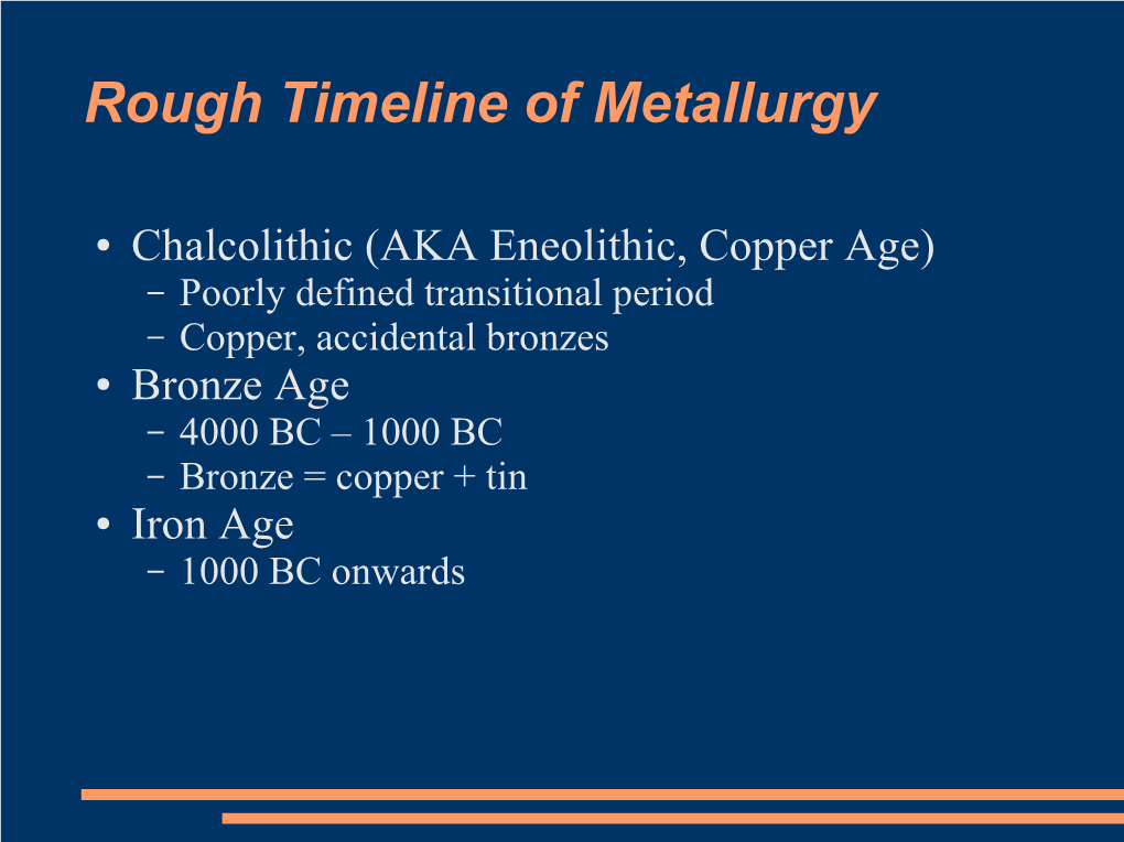 Rough Timeline of Metallurgy