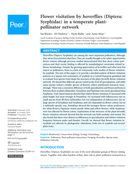 (Diptera: Syrphidae) in a Temperate Plant- Pollinator Network