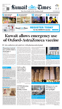 Kuwait Allows Emergency Use of Oxford-Astrazeneca Vaccine