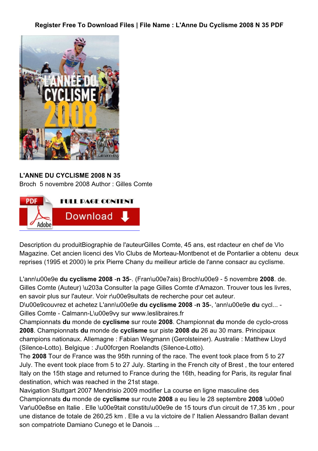 [IPS]= Download L'ann E Du Cyclisme 2008 N 35