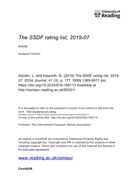 The SSDF Rating List, 2019-07