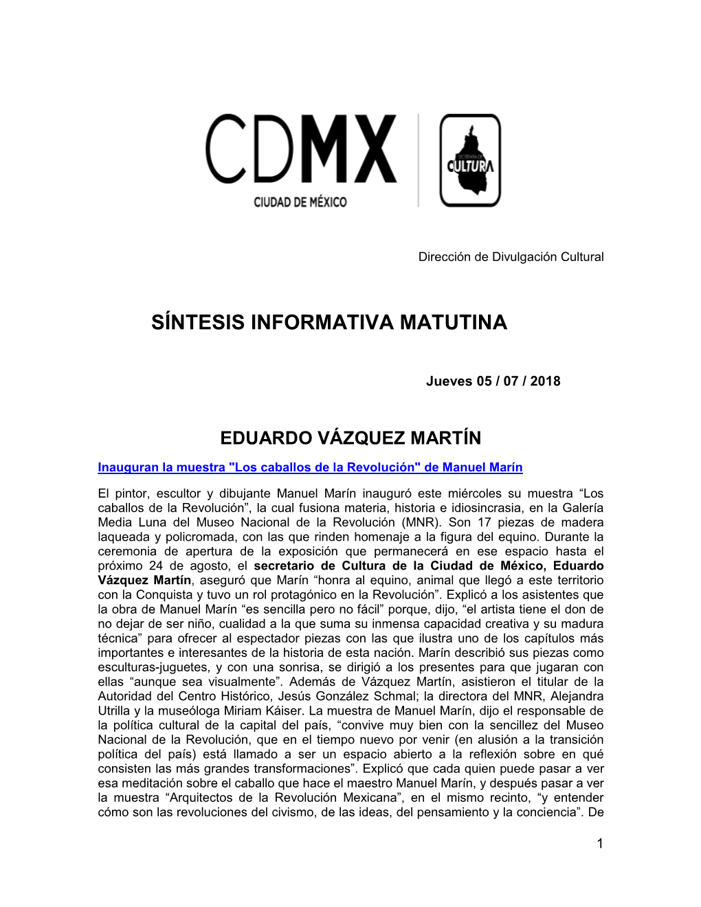 Síntesis Informativa Matutina