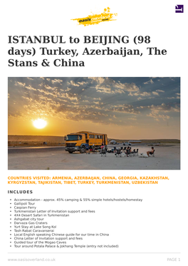 ISTANBUL to BEIJING (98 Days) Turkey, Azerbaijan, the Stans & China
