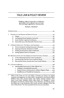 Talking About Speech Or Debate: Revisiting Legislative Immunity Michael L