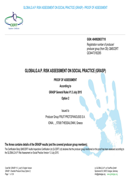 Globalg.A.P. Risk Assessment on Social Practice (Grasp) - Proof of Assessment