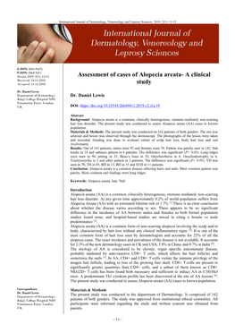 Assessment of Cases of Alopecia Areata- a Clinical Received: 10-11-2018 Accepted: 13-12-2018 Study