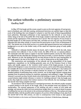 The Earliest Tolbooths: a Preliminary Account Geoffrey Stell*