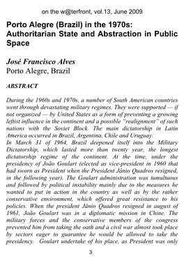 Porto Alegre (Brazil) in the 1970S: Authoritarian State and Abstraction in Public Space