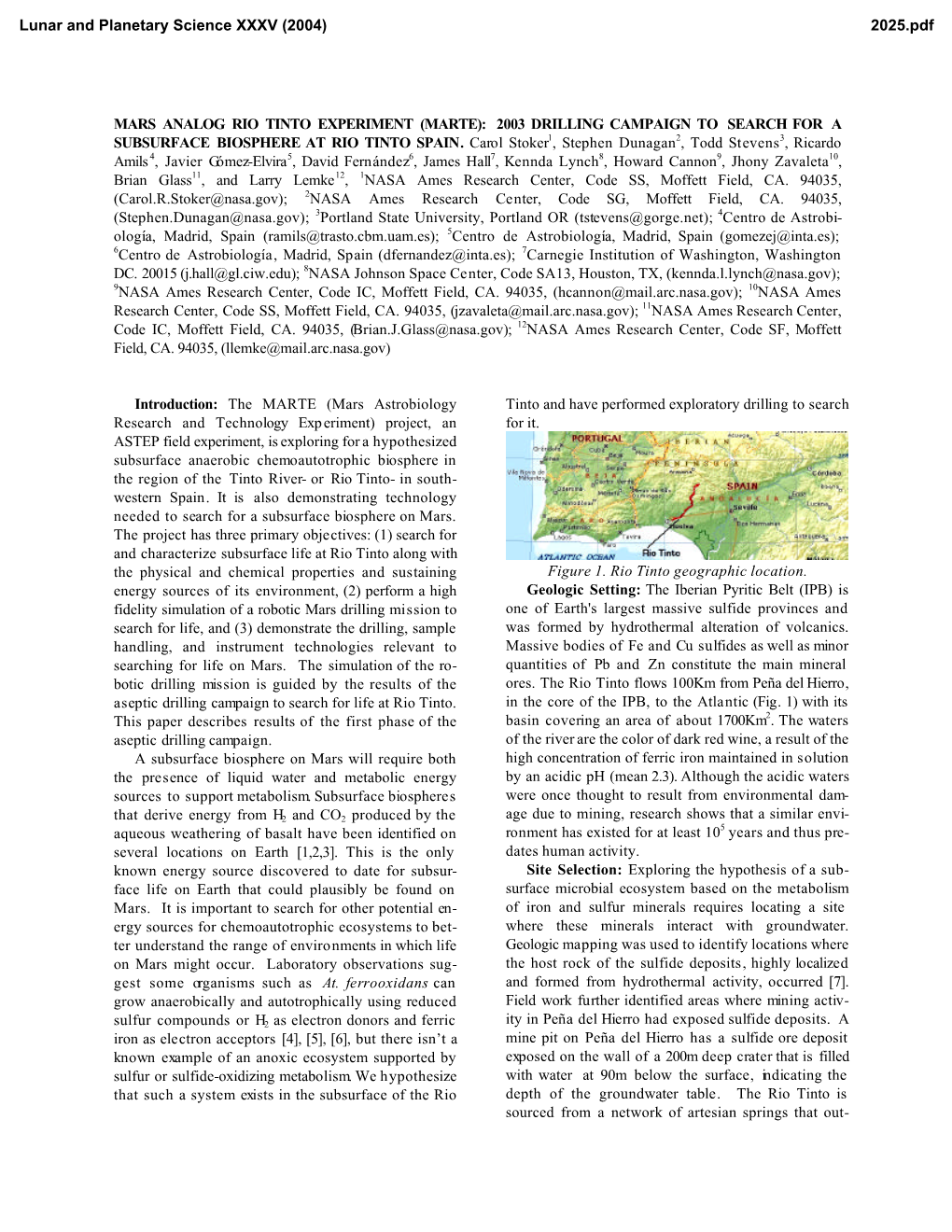 Mars Analog Rio Tinto Experiment (Marte): 2003 Drilling Campaign to Search for a Subsurface Biosphere at Rio Tinto Spain