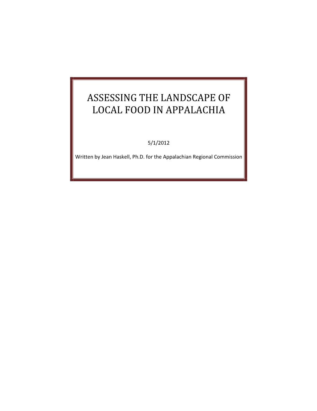 Assessing the Landscape of Local Food in Appalachia