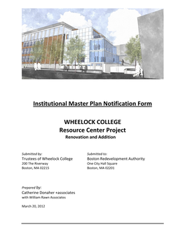 Institutional Master Plan Notification Form WHEELOCK COLLEGE