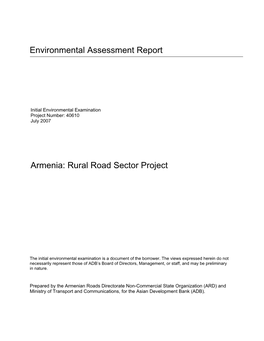 Armenia: Rural Road Sector Project