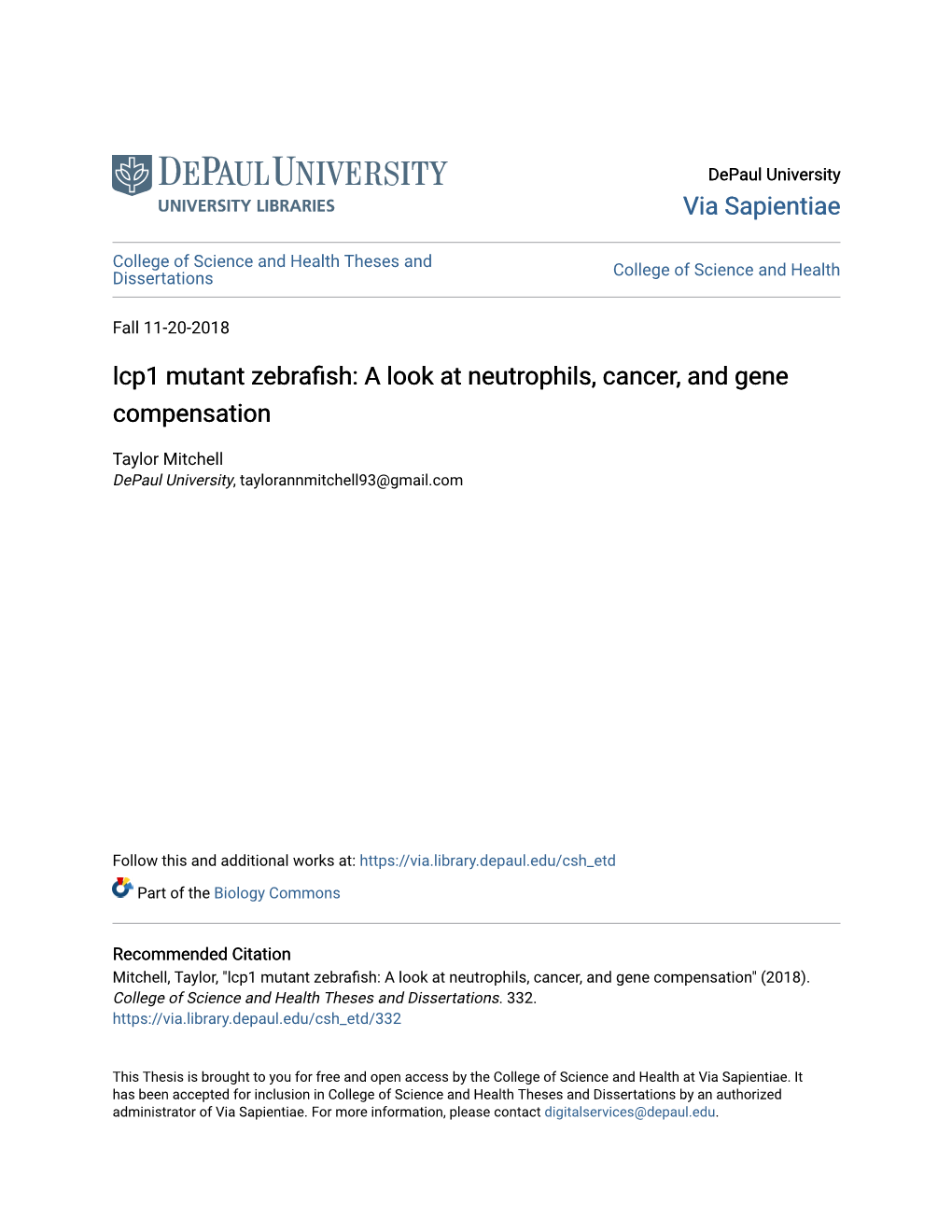 Lcp1 Mutant Zebrafish: a Look at Neutrophils, Cancer, and Gene Compensation