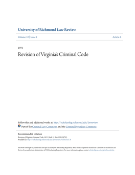Revision of Virginia's Criminal Code