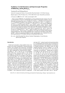 Synthesis, Crystal Structures and Spectroscopic Properties Of