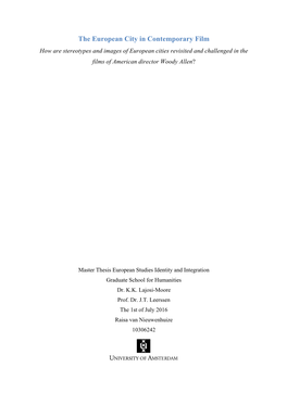 The European City in Contemporary Film How Are Stereotypes and Images of European Cities Revisited and Challenged in the Films of American Director Woody Allen?