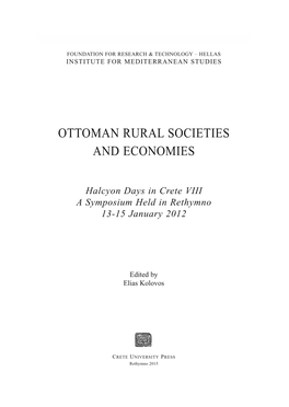 Ottoman Rural Societies and Economies