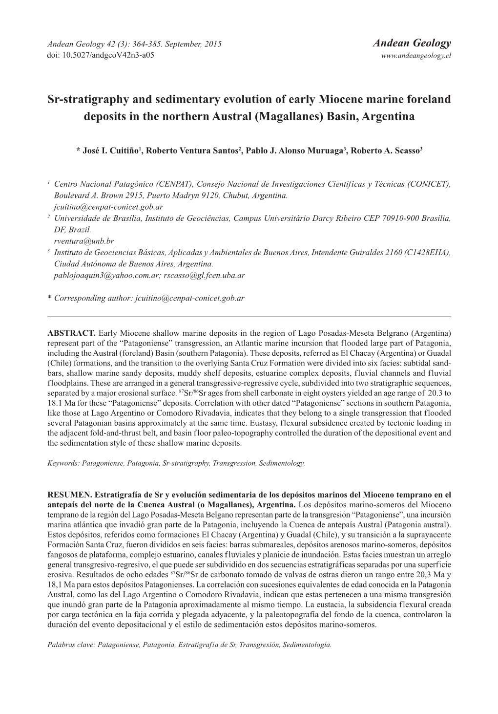 Sr-Stratigraphy and Sedimentary Evolution of Early Miocene Marine Foreland Deposits in the Northern Austral (Magallanes) Basin, Argentina