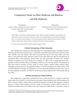 Comparative Study on Miao Medicine and Bamboo and Silk Medicine