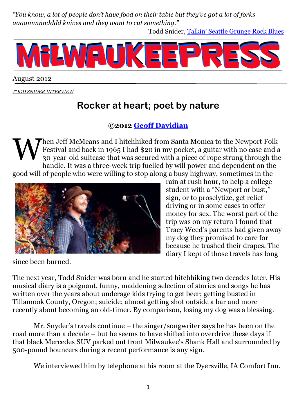 Todd Snider Interview: Rocker at Heart; Poet by Nature