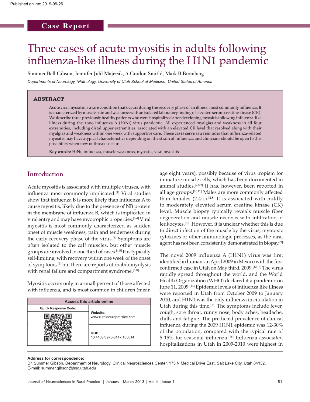 Three Cases of Acute Myositis in Adults Following Influenza‑Like Illness