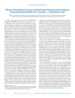 Efficacy of Portable Air Cleaners and Masking for Reducing Indoor Exposure to Simulated Exhaled SARS-Cov-2 Aerosols — United States, 2021