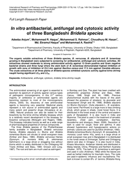 In Vitro Antibacterial, Antifungal and Cytotoxic Activity of Three Bangladeshi Bridelia Species