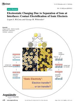 Electrostatic Charging Due to Separation of Ions at Interfaces: Contact Electrification of Ionic Electrets Logan S