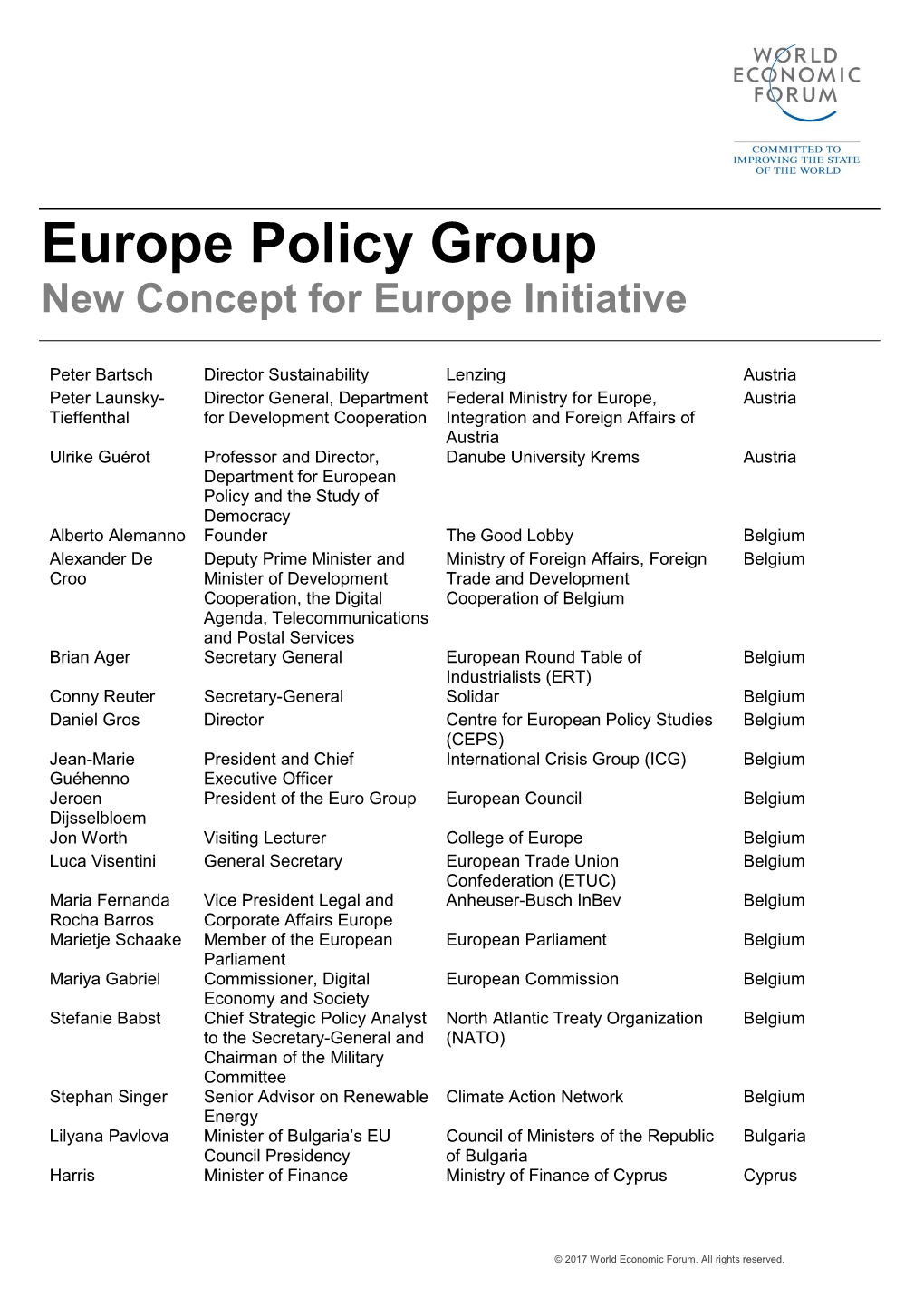 Europe Policy Group New Concept for Europe Initiative