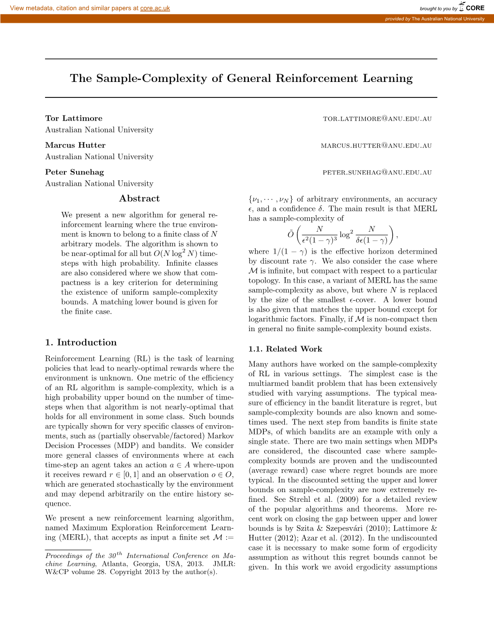 The Sample-Complexity of General Reinforcement Learning