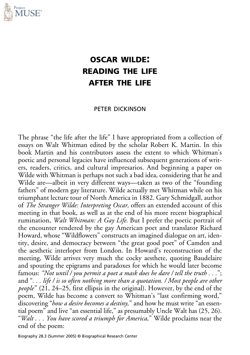 Oscar Wilde: Reading the Life After the Life