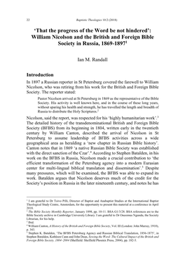 William Nicolson and the British and Foreign Bible Society in Russia, 1869-18971