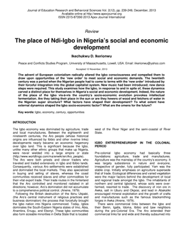 The Place of Ndi-Igbo in Nigeria's Social and Economic Development
