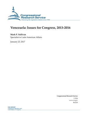 Venezuela: Issues for Congress, 2013-2016