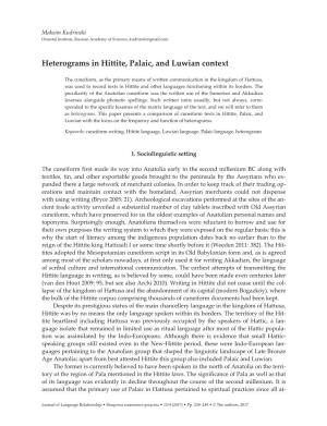 Heterograms in Hittite, Palaic, and Luwian Context