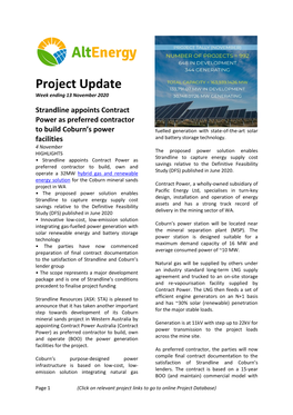 Project Update Week Ending 13 November 2020