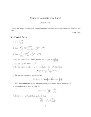 Complex Analysis Qual Sheet