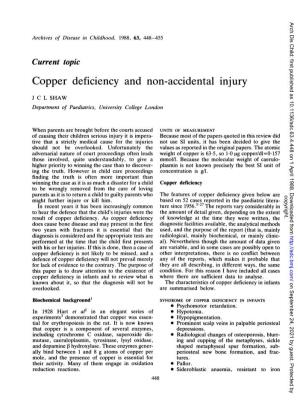 Copper Deficiency and Non-Accidental Injury