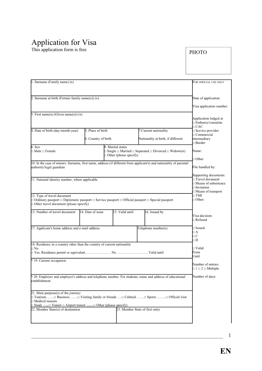 Application for Visa s1