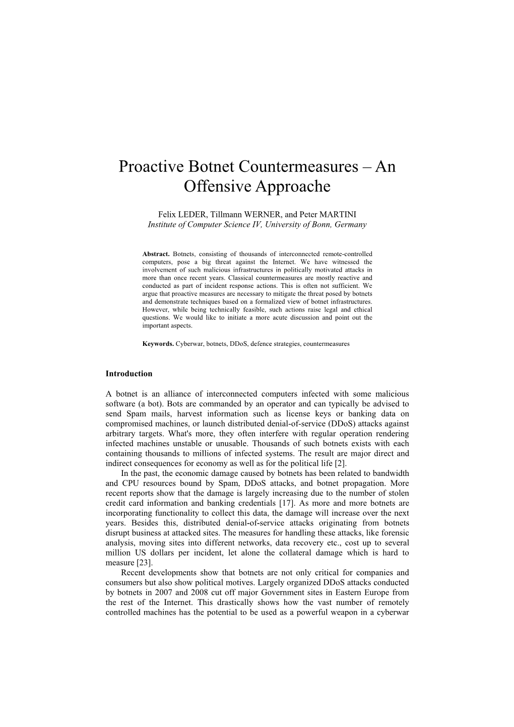 Proactive Botnet Countermeasures – an Offensive Approache