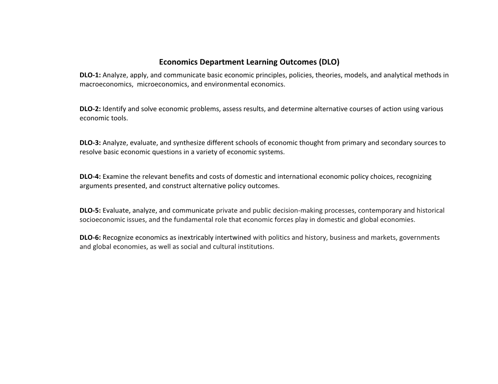 Economics Department Learning Outcomes (DLO)