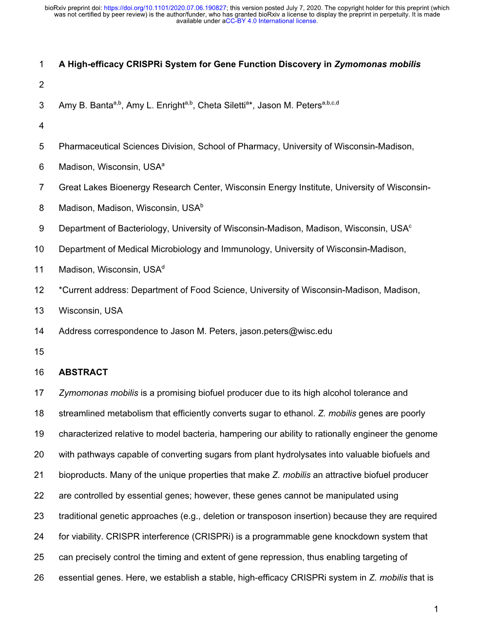 A High-Efficacy Crispri System for Gene Function Discovery in Zymomonas Mobilis