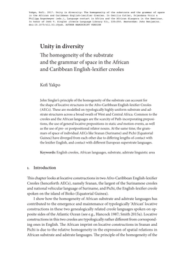 Unity in Diversity: the Homogeneity of the Substrate and the Grammar of Space in the African and Caribbean English-Lexifier Creoles