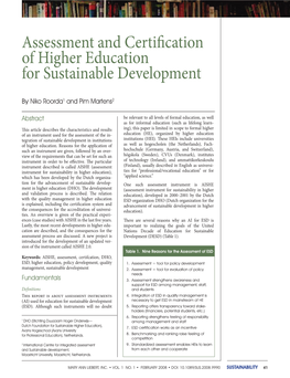 Assessment and Certification of Higher Education for Sustainable Development