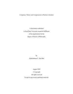 Conspiracy Theory and Conspiracism in Postwar Literature a Dissertation
