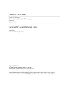 Louisiana Constitutional Law John Devlin Louisiana State University Law Center