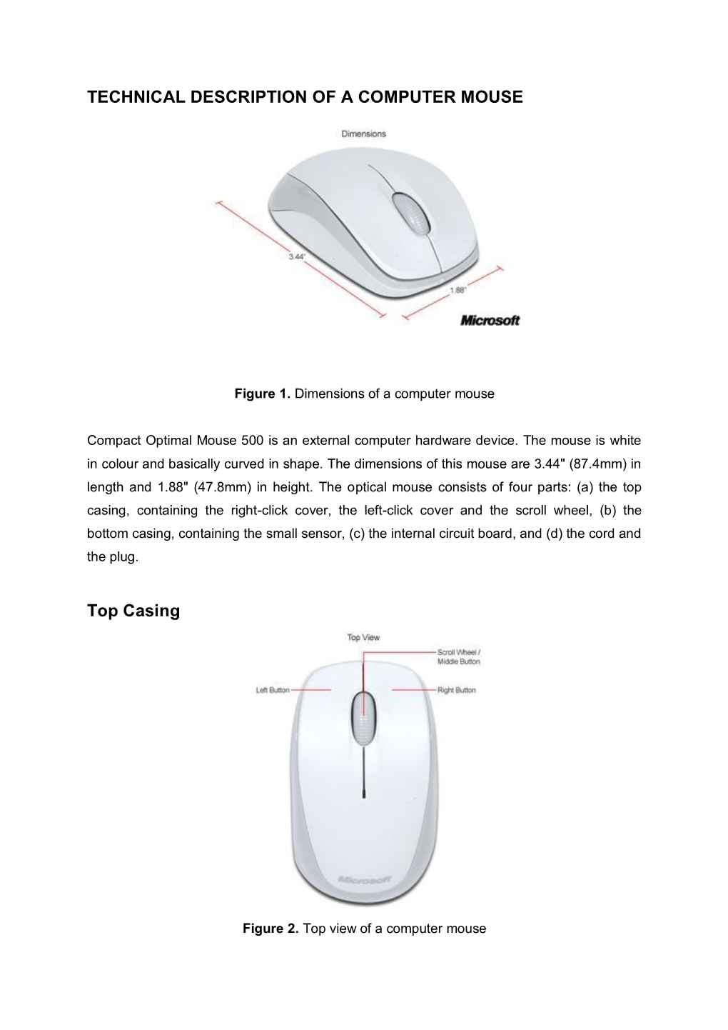 TECHNICAL DESCRIPTION of a COMPUTER MOUSE Top Casing