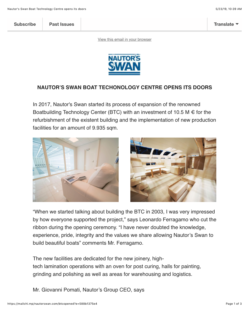 Nautor's Swan Boat Technology Centre Opens Its Doors 5/23/19, 10�39 AM